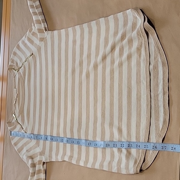 Michael Michael Kors Size M Tan & Ivory Striped Knit Long Sleeve Lightweight Top - Picture 8 of 10